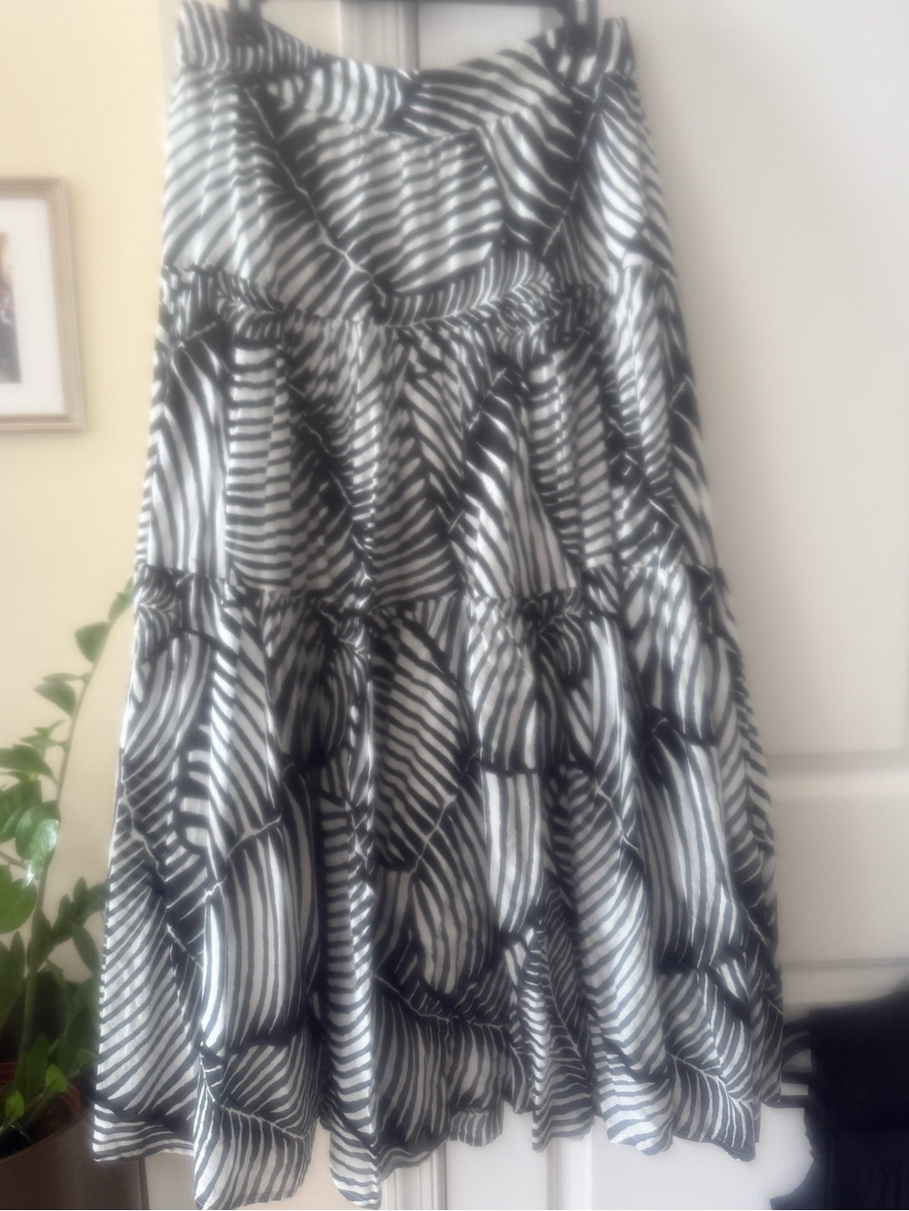 Black & White Tiered Midi Skirt and matching one shoulder cropped top- Women